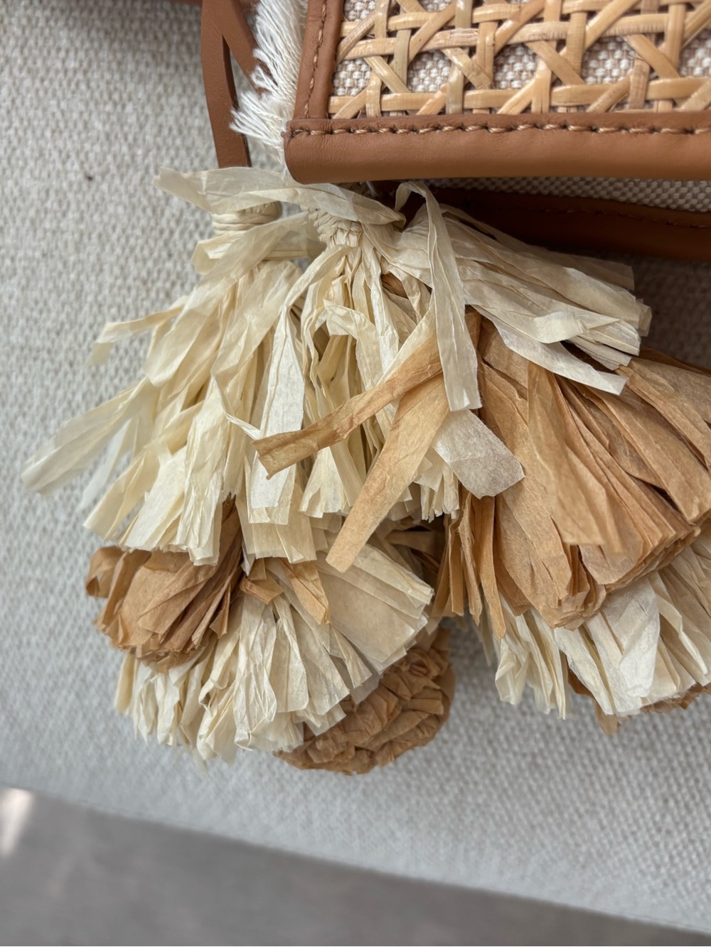 Spartina 449 Tan Raffia Woven Tote with Tassels - Picture 3 of 9